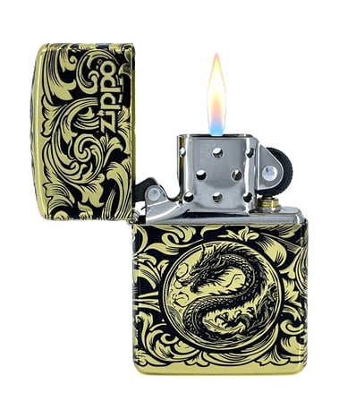 zippo armor® dragon & arabesque 360° multi cut deep carve black - epoxy infill dizayn özel seri çakmak