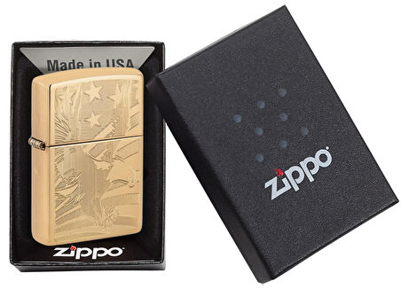 Zippo Flapping Eagle And Flag - Amerikan Kartalı Gold Dizayn Çakmak
