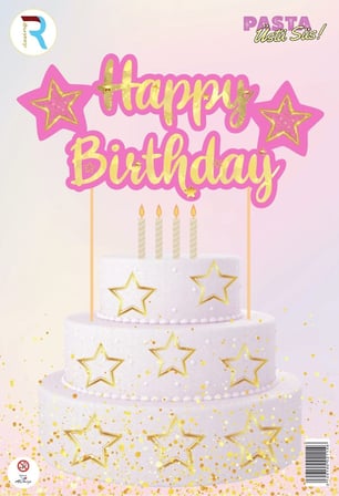 HAPPY BİRTHDAY PEMBE GOLD PASTA ÜSTÜ SÜS Parti Konsepti Kutlama Süsü Doğum Günü Aksesuarı
