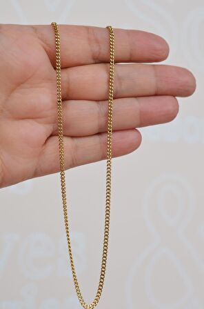 Geçmeli İnce Gold Çelik Zincir Kolye 45 cm
