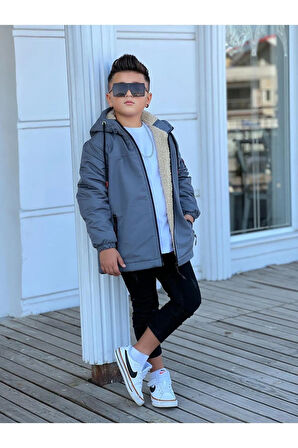 Erkek Çocuk Kapüşonlu İçi Kürklü Mont KM3050