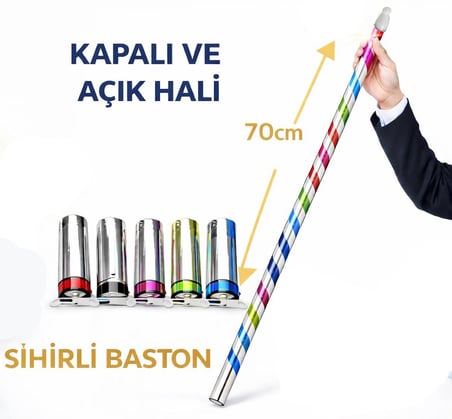 Sihirli Açılır Baston – Mendilden Bastona İlizyon Oyunu (70 cm) Animasyon Eşyası Sahne Aksesuarı
