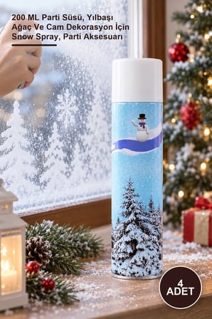 4 Adet Kar Spreyi – 200 ML Parti Süsü, Yılbaşı Ağaç Ve Cam Dekorasyon İçin Snow Spray, Parti Aksesuarı