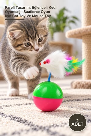 2 Adet Kedi Oyun Topu – Fareli Tasarım, Eğlenceli Kedi Oyuncağı, Saatlerce Oyun İçin Cat Toy Ve Mouse Toy