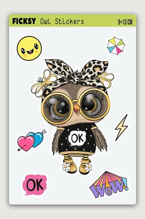 Sevimli Baykuş Sticker Seti 7 Adet Etiket Çıkartma