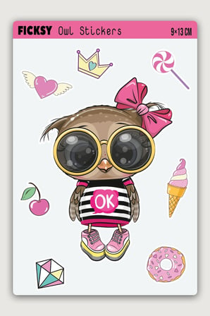 Sevimli Baykuş Sticker Seti - 8 Adet Etiket Çıkartma