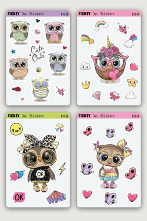 Sevimli Baykuş Sticker Seti - 43 Adet Etiket Çıkartma