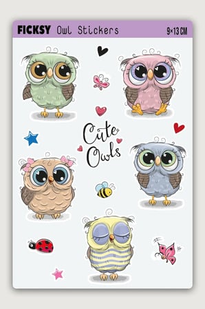 Sevimli Baykuş Sticker Seti - 43 Adet Etiket Çıkartma