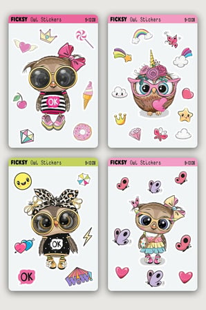 Sevimli Baykuş Sticker Seti - 36 Adet Etiket Çıkartma