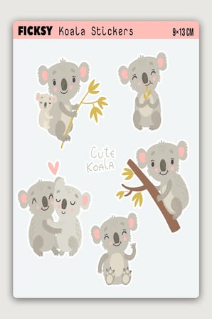 Sevimli Koala Sticker Seti - 5 Adet Etiket Çıkartma