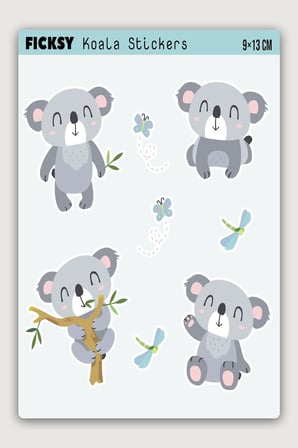 Sevimli Koala Sticker Seti - 8 Adet Etiket Çıkartma