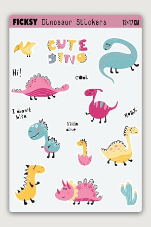 Sevimli Dinozor Sticker Seti - 10 Adet Etiket Çıkartma