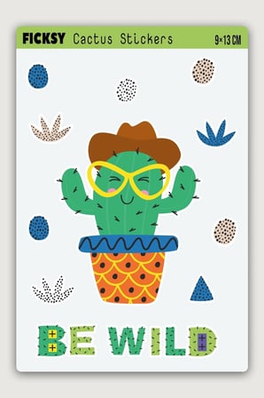 Sevimli Gözlüklü Kaktüs Be Wild Temalı Sticker Seti - 11 Adet Etiket Çıkartma