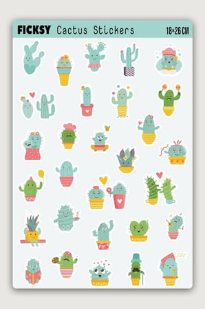 Sevimli Kaktüs Sticker Seti - 29 Adet Etiket Çıkartma