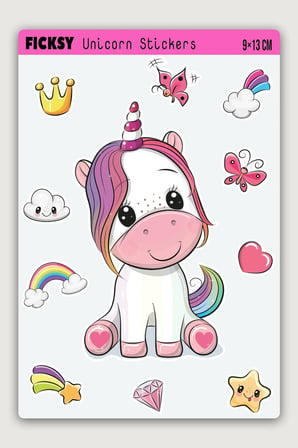 Unicorn Tek Boynuzlu At Sticker Seti - 11 Adet Etiket Çıkartma