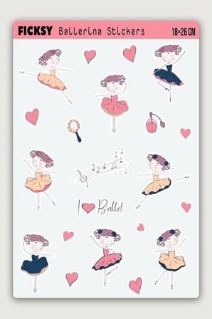 Sevimli Balerin Sticker Seti - 21 Adet Etiket Çıkartma
