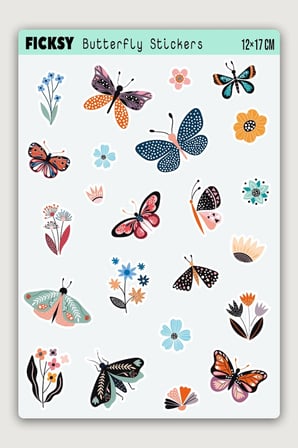 Iskandinav Kelebek Ve Çiçek Sticker Seti - 23 Adet Etiket Çıkartma