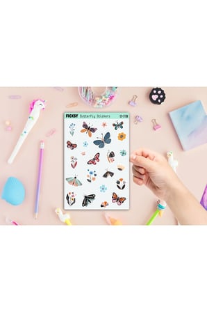 Iskandinav Kelebek Ve Çiçek Sticker Seti - 23 Adet Etiket Çıkartma