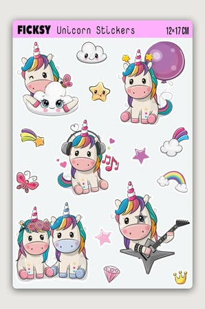 Unicorn Tek Boynuzlu At Sticker Seti - 15 Adet Etiket Çıkartma