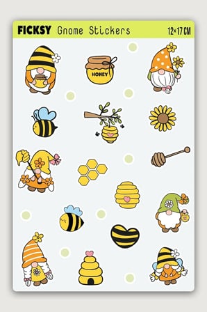 Sevimli Bal Arısı Cücesi Sticker Seti - 16 Adet Etiket Çıkartma