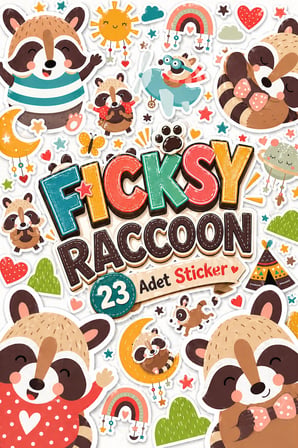 Sevimli Rakun Sticker Seti - 23 Adet Etiket Çıkartma