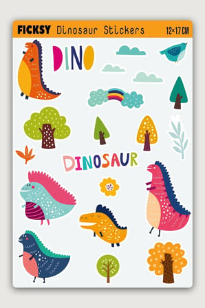 Sevimli Dinozor Sticker Seti - 21 Adet Etiket Çıkartma