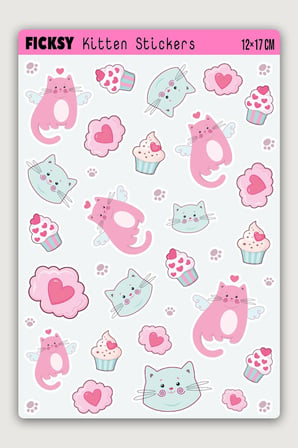 Sevimli Yavru Kedi Sticker Seti - 25 Adet Etiket Çıkartma