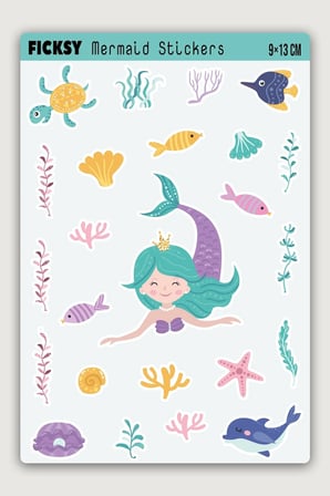 Sevimli Deniz Kızı Sticker Seti - 24 Adet Etiket Çıkartma