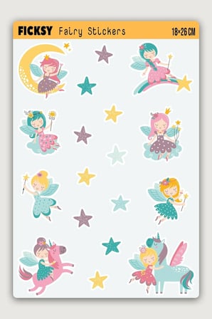 Unicorn Sevimli Peri Kızları Sticker Seti - 18 Adet Etiket Çıkartma