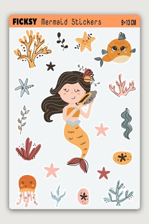 Sevimli Deniz Kızı Sticker Seti - 19 Adet Etiket Çıkartma