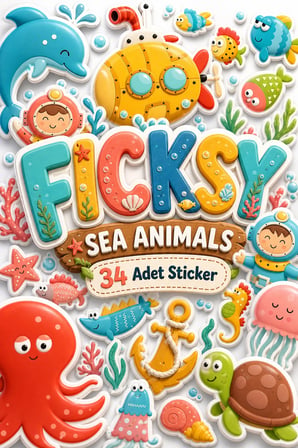 Sevimli Deniz Canlıları Sticker Seti - 34 Adet Balık, Yengeç, Ahtapot Etiket Çıkartma