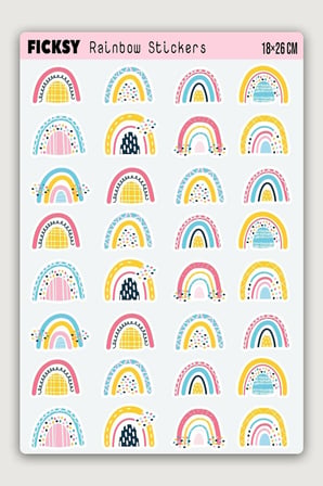 Gökkuşağı Sticker Seti - 28 Adet Etiket Çıkartma