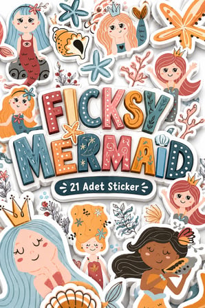 Sevimli Deniz Kızı Sticker Seti - 21 Adet Etiket Çıkartma