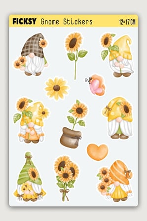 Sevimli Ayçiçeği Cücesi Sticker Seti - 12 Adet Etiket Çıkartma