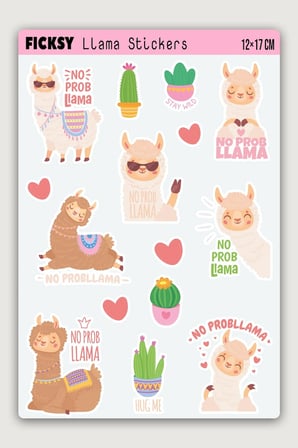 Sevimli Lama Sticker Seti - 15 Adet Etiket Çıkartma