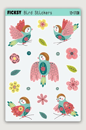Iskandinav Sevimli Yavru Kuş Sticker Seti - 11 Adet Etiket Çıkartma