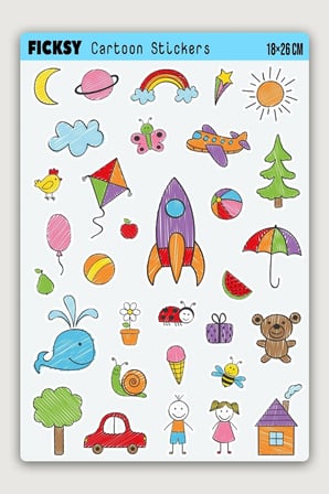 Sevimli Doodle Stili Sticker Seti - 32 Adet Etiket Çıkartma