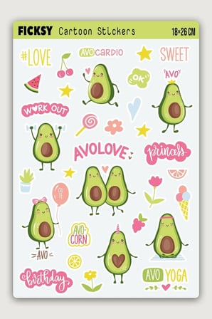 Sevimli Avokado Sticker Seti - 33 Adet Etiket Çıkartma
