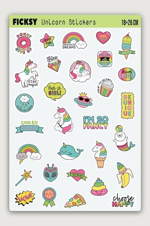 Unicorn Tek Boynuzlu At Sticker Seti - 31 Adet Etiket Çıkartma