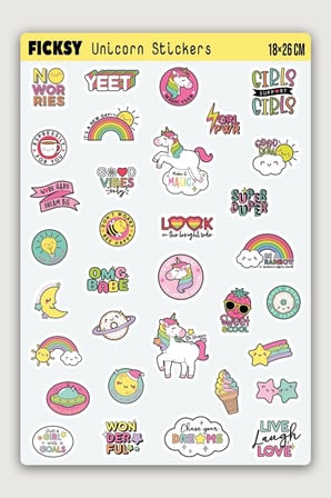 Unicorn Tek Boynuzlu At Sticker Seti - 33 Adet Etiket Çıkartma