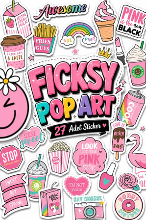 Sevimli Pop Art Stili Sticker Seti - 27 Adet Etiket Çıkartma