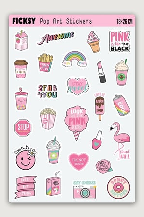 Sevimli Pop Art Stili Sticker Seti - 27 Adet Etiket Çıkartma