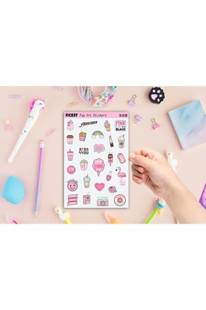 Sevimli Pop Art Stili Sticker Seti - 27 Adet Etiket Çıkartma