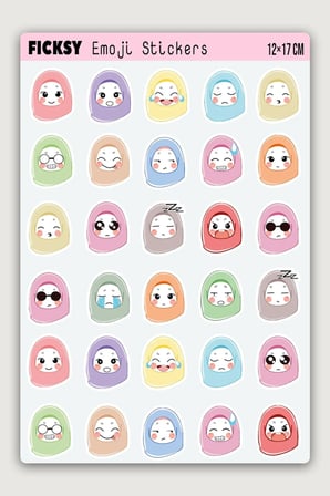 Sevimli Emoji Sticker Seti - 30 Adet Muslim Islam Ramazan Hijab Girl Etiket Çıkartma