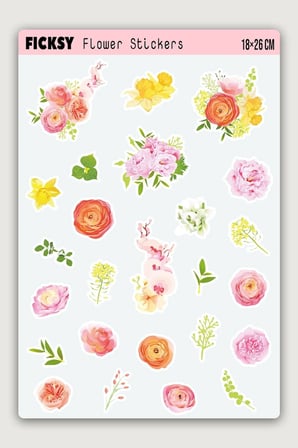 Çiçek Sticker Seti - 25 Adet Etiket Çıkartma