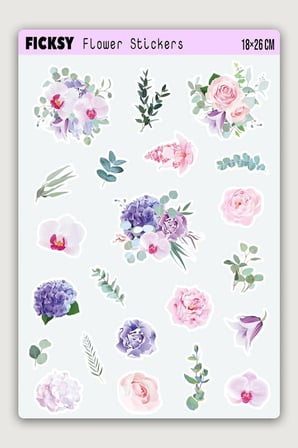 Çiçek Sticker Seti - 22 Adet Etiket Çıkartma