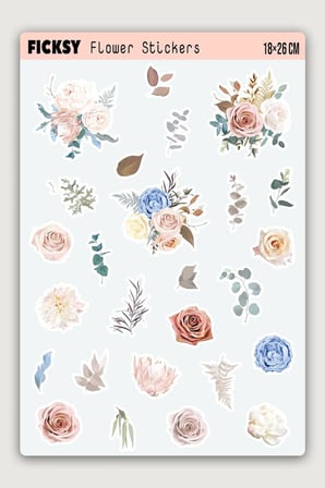 Çiçek Sticker Seti - 26 Adet Etiket Çıkartma