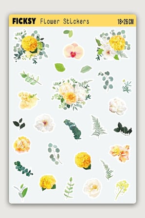 Çiçek Sticker Seti - 28 Adet Etiket Çıkartma