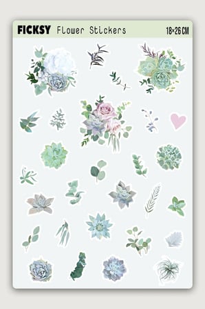 Çiçek Sticker Seti - 28 Adet Etiket Çıkartma