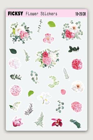 Çiçek Sticker Seti - 28 Adet Etiket Çıkartma
